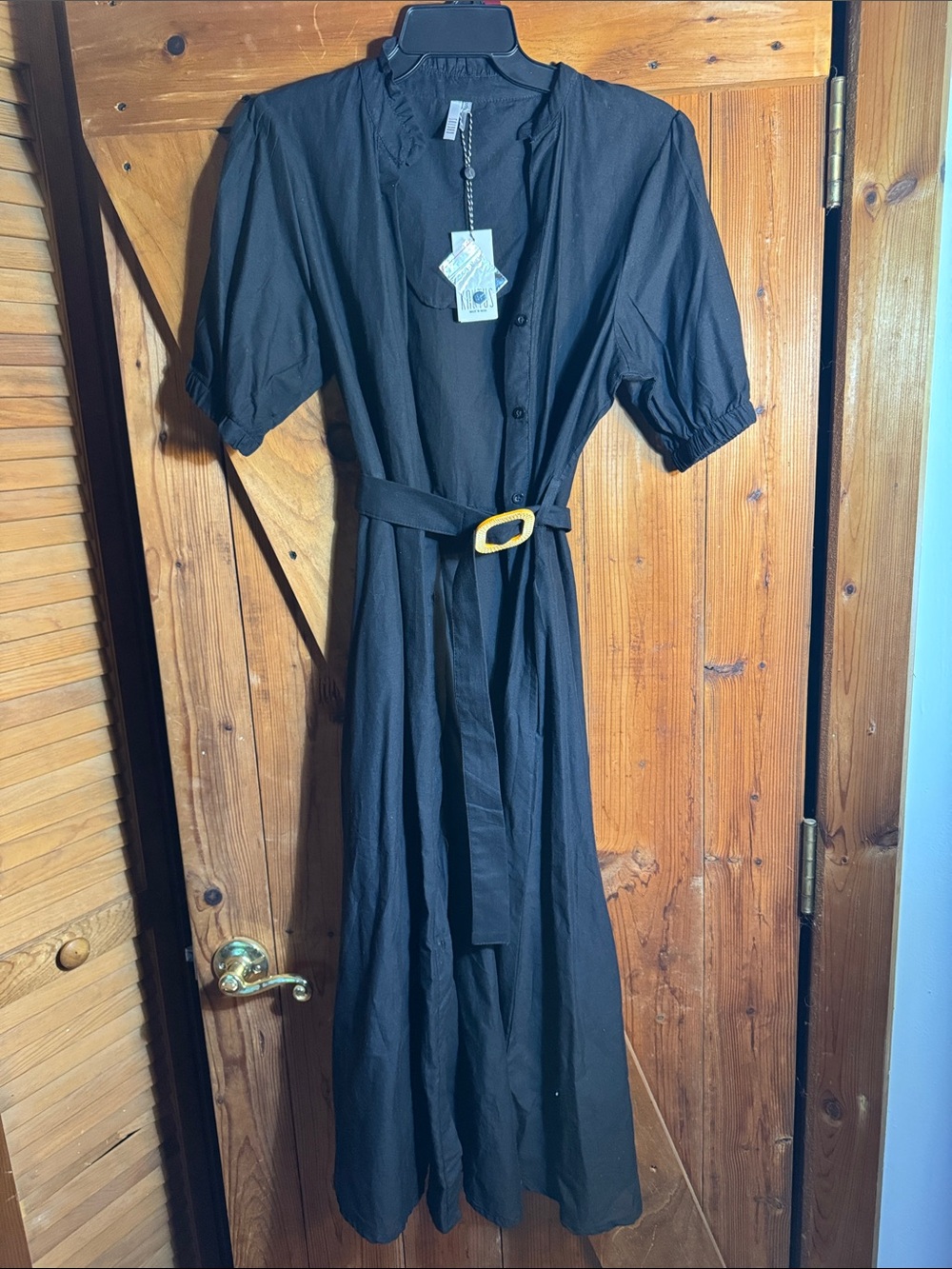 Kaktus Black Button-Front Midi/Maxi Dress with Belt size Small NWT